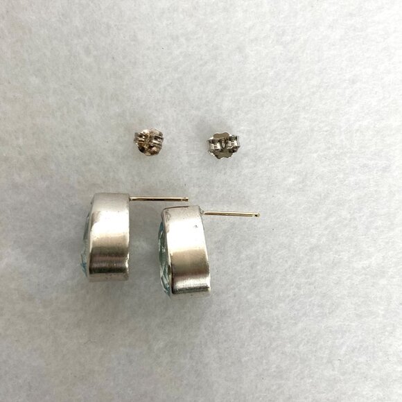 Sterling Silver 925 14K Gold Pear Shaped Chunky Blue Topaz Stud Earrings - Picture 7 of 16